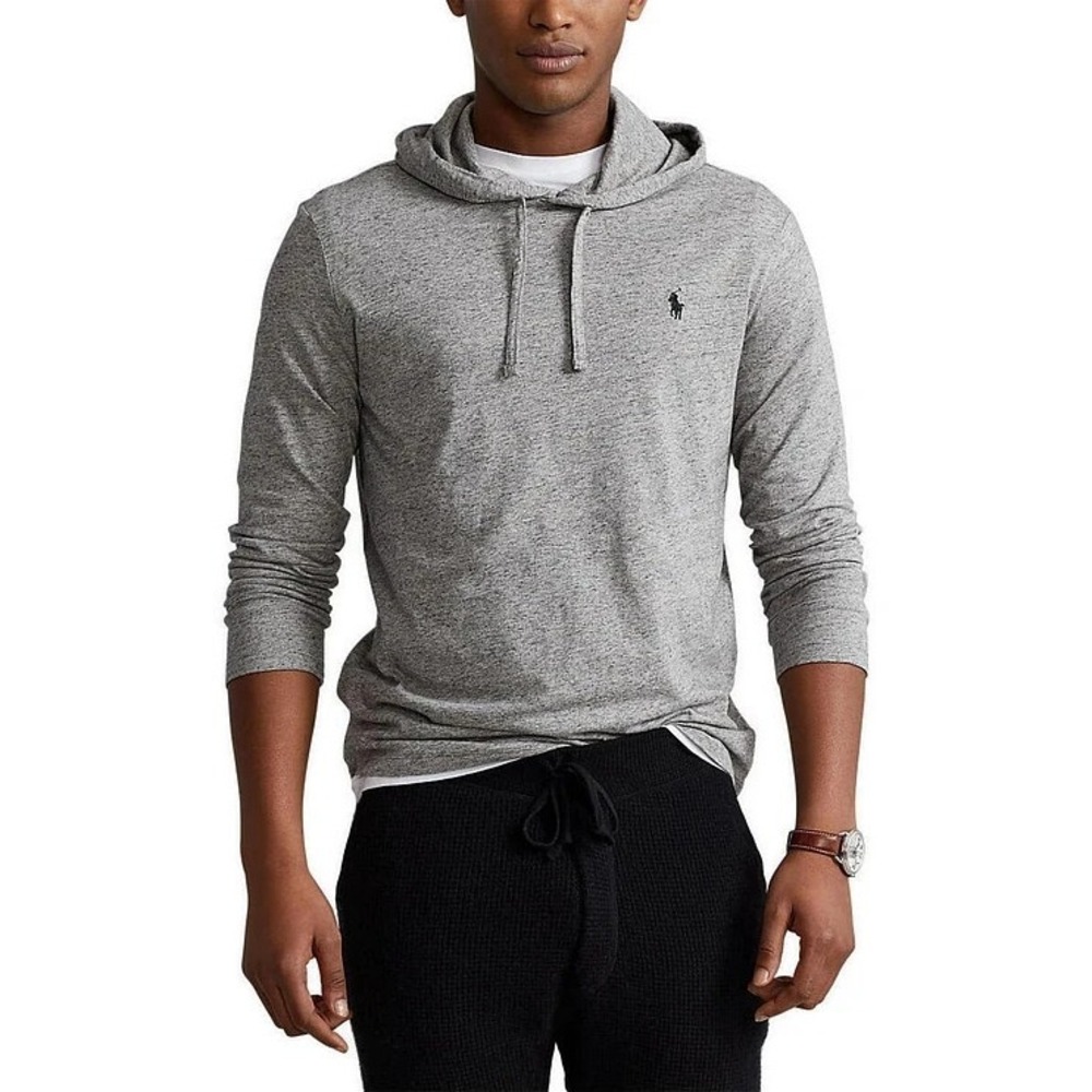 Polo Ralph Lauren Hoodie Tee Men's Medium M Gray Heather Cotton Pony Lightweight